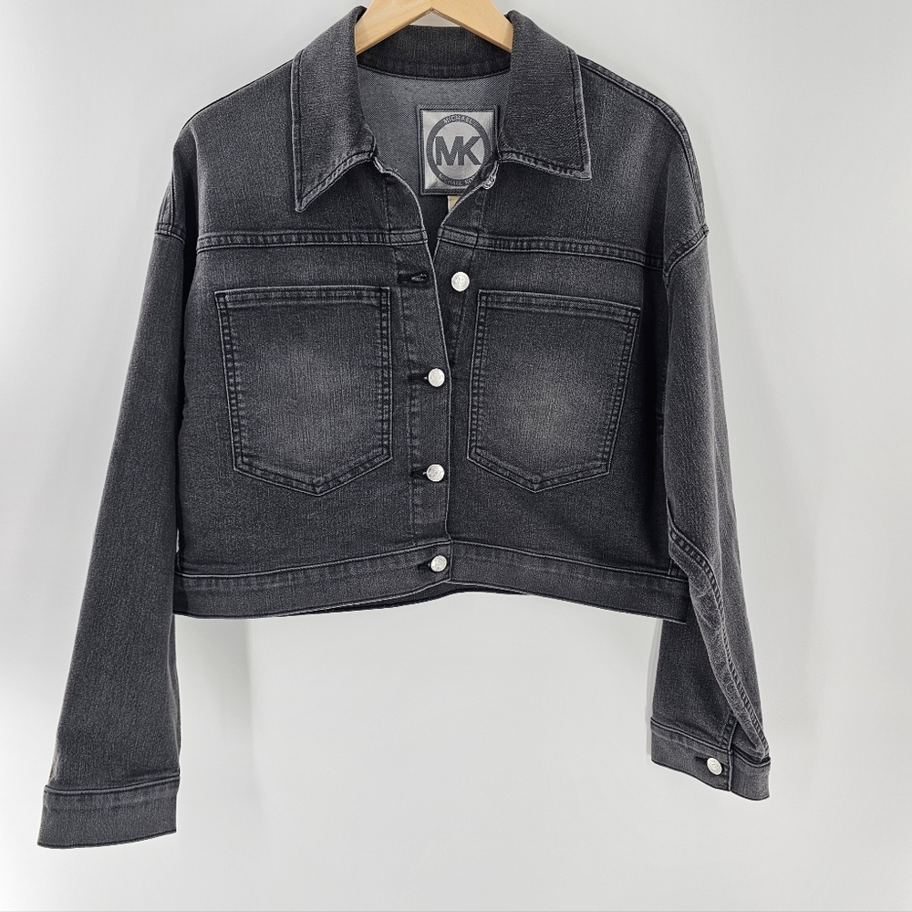 Michael Kors Gray Wash Long Sleeve Cropped Denim Jeacket Womens Size XLarge